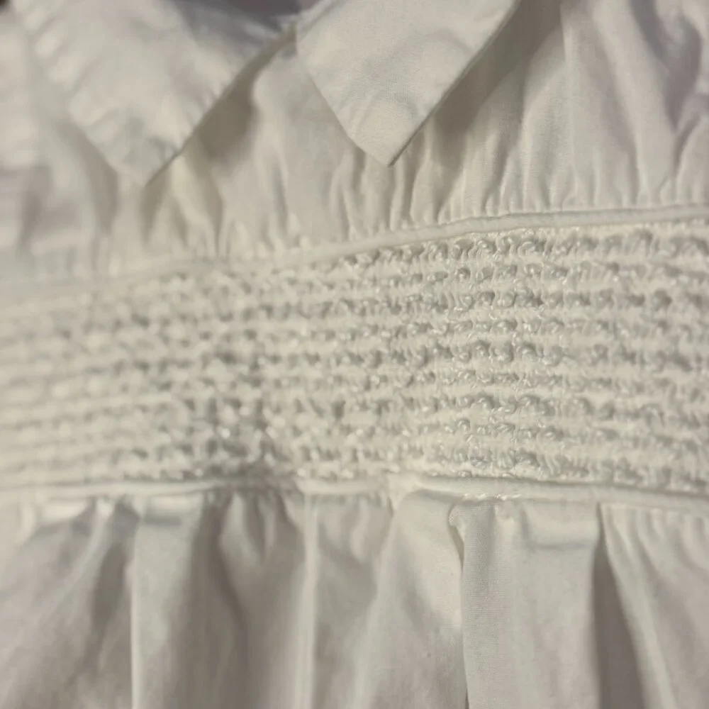 Sweet Pea & Lilli Vintage Baby White Smocked Romper Dress USA Made 6–12M